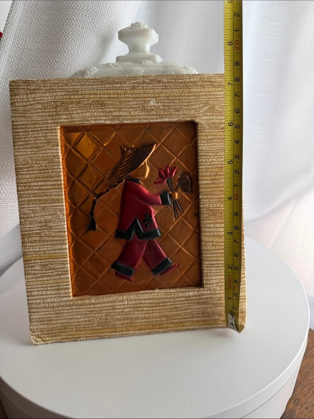 Mid century Chinoiserie tooled copper plaques by Wanda Irwin